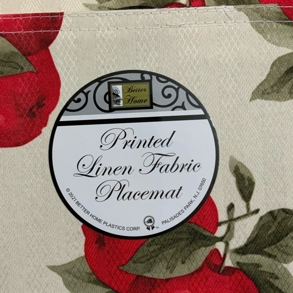 Apple Printed Linen Fabric Placemats Reversible 18” X 12” Cream Red 4 Piece Set - Picture 6 of 12